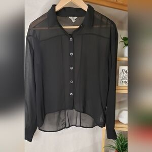 Love Black Sheer Button-Up Blouse